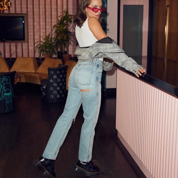 REVICE Denim - Revice | Ex-Boyfriend Distressed Light Wash Straight Leg Jeans Butt Rip Size 28